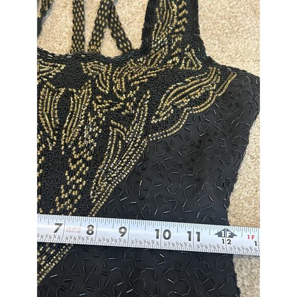 100% Silk Beaded Formal Halter Dress Size XS Statement Dress Glam Luxe - Picture 13 of 14